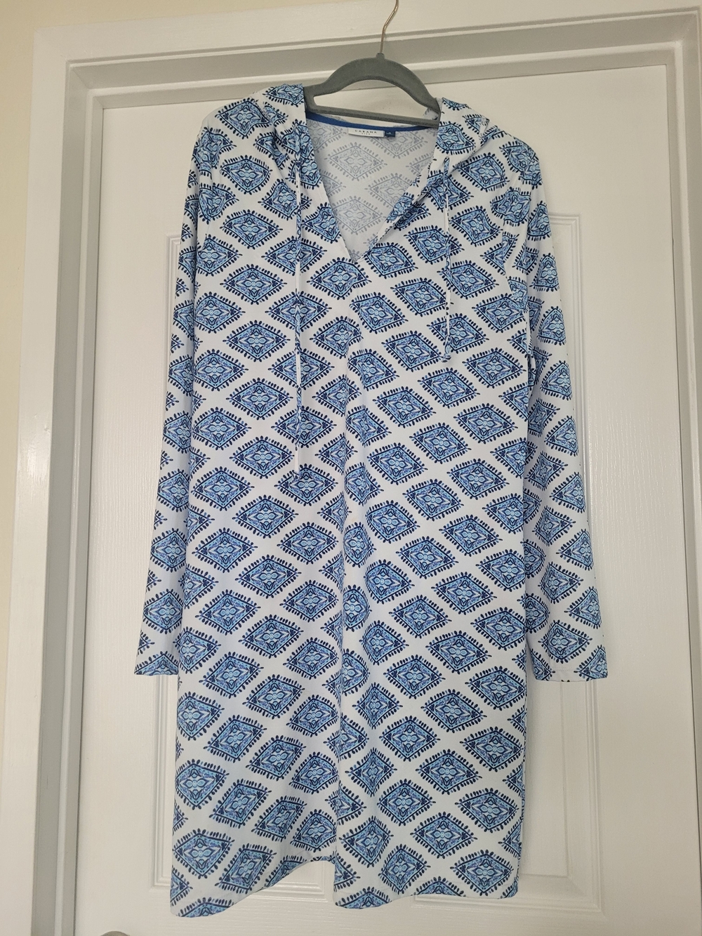 Cabana Life Blue and white Hooded Tunic/coverup/dress with hood